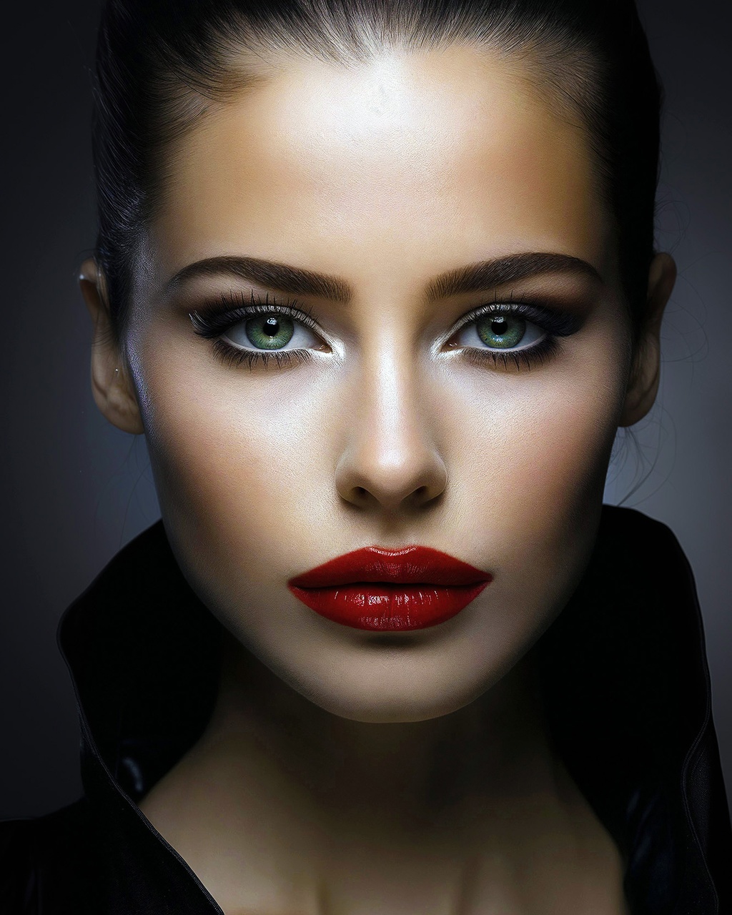 Portrait beauté féminin au chapeau noir réalisé dans mon studio photo aménagé de 300m2 (hors département)